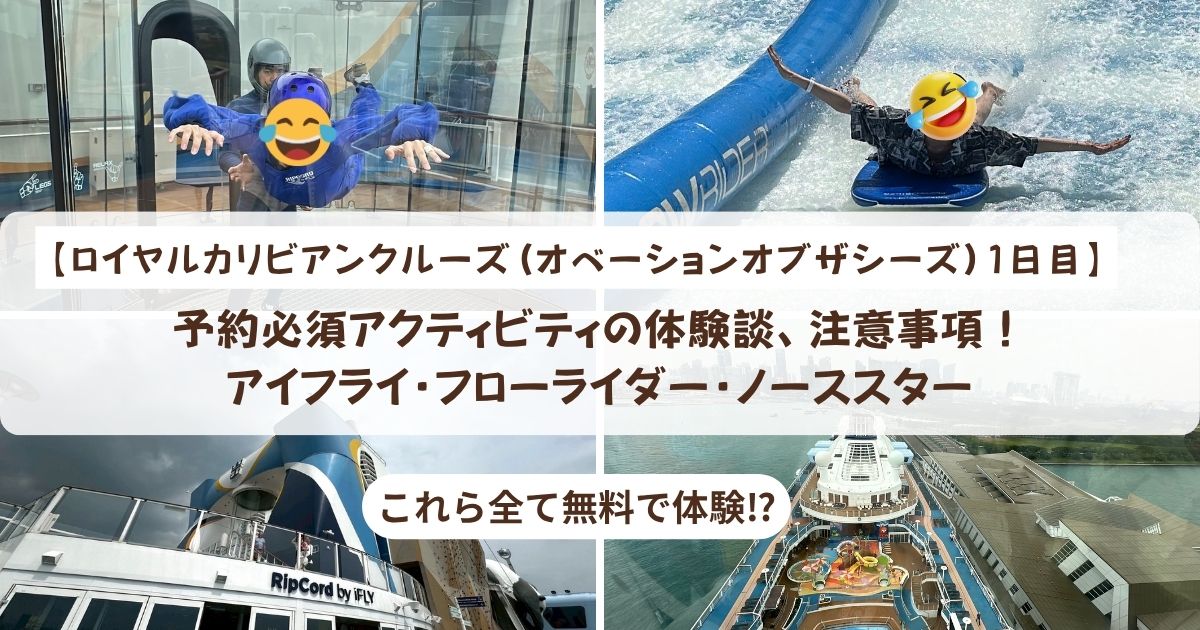 【ロイヤルカリビアンクルーズ】予約必須アクティビティの体験談、注意事項！アイフライ・フローライダー・ノーススター